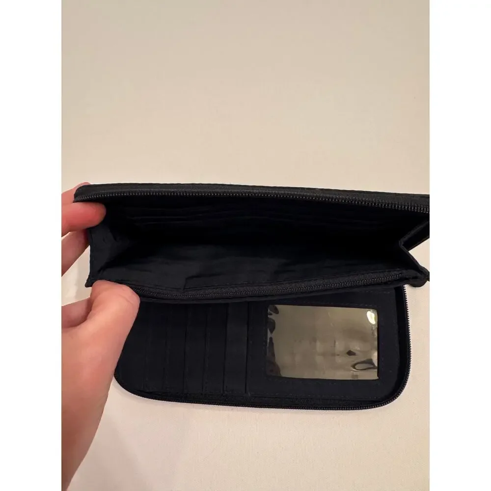 Villager Liz Claiborne Navy Blue Wallet 100% Polyester Zip Around 8x4x1
